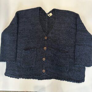 Anthropologie Moth Cozy Dark Blue Button Up Cardigan Size Medium